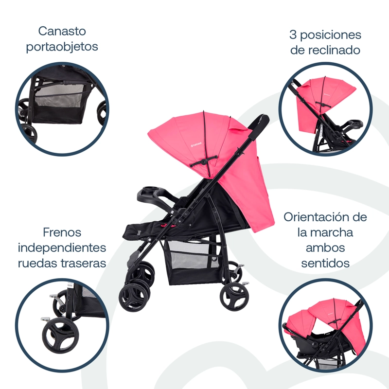COCHE BEBESIT TRAVELSYSTEM GOLITE 5232 PINK ROSA - 4