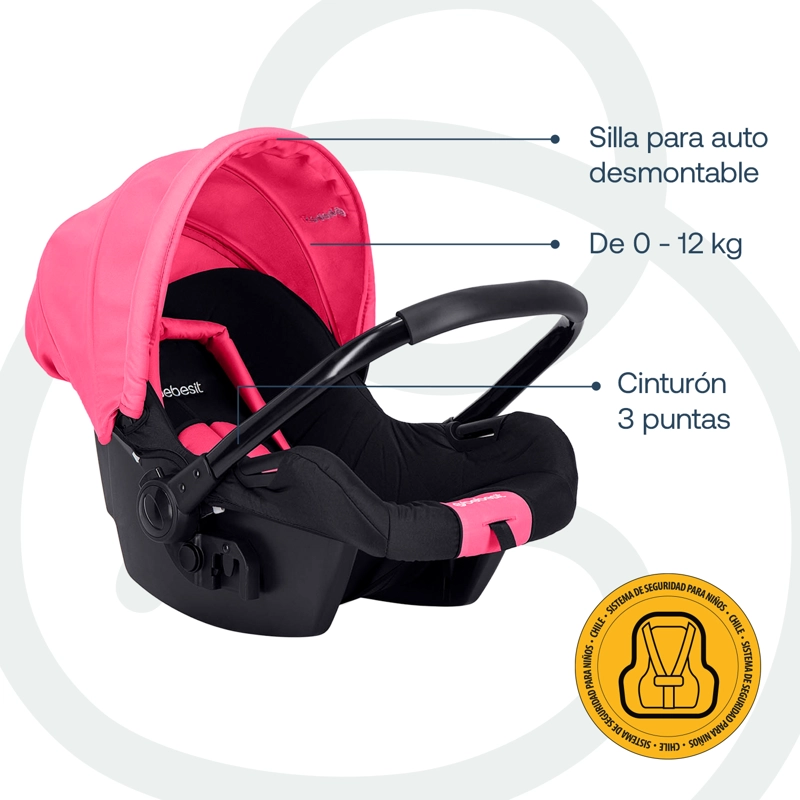 COCHE BEBESIT TRAVELSYSTEM GOLITE 5232 PINK ROSA - 6