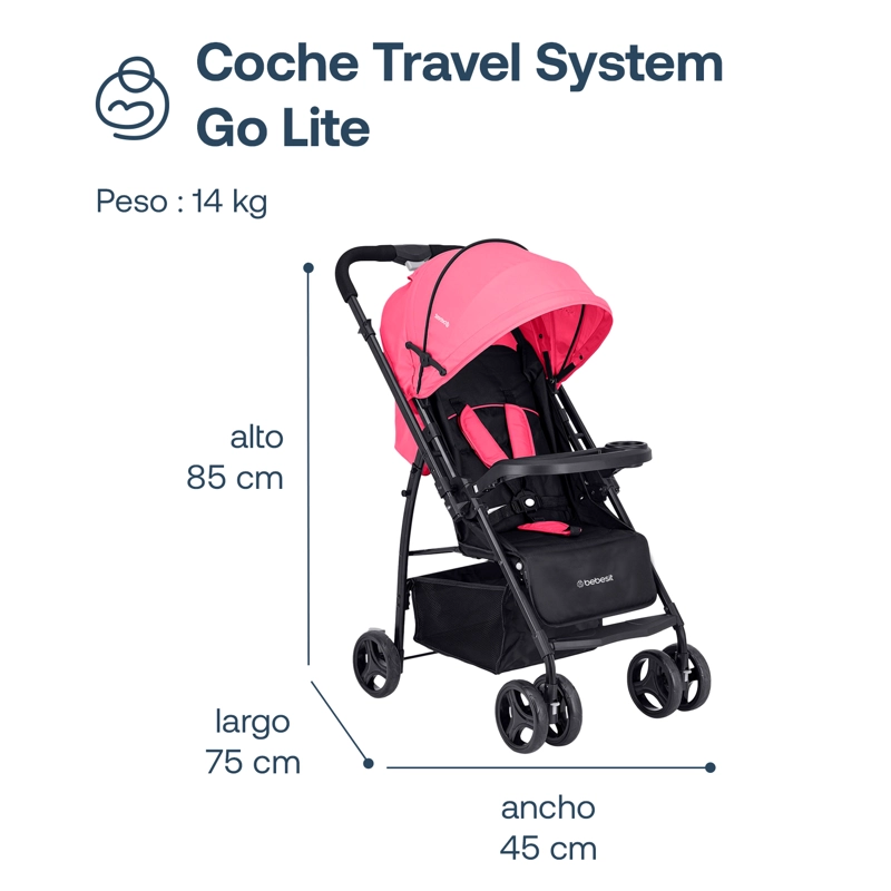 COCHE BEBESIT TRAVELSYSTEM GOLITE 5232 PINK ROSA - 9