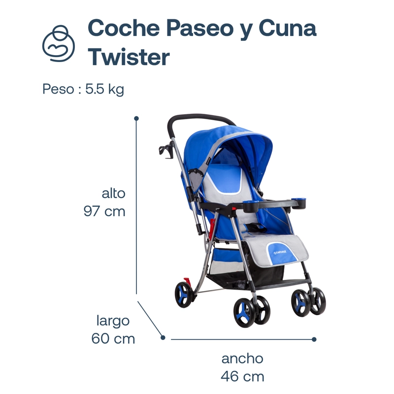 COCHE BEBESIT PASEO Y CUNA TWISTER SX AZUL - 8