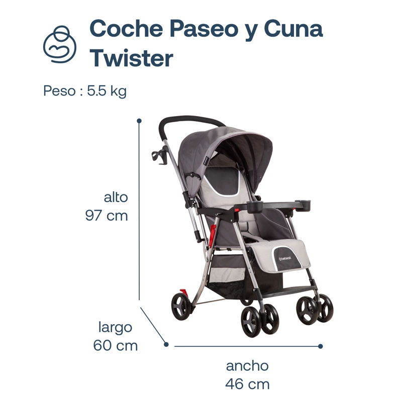 COCHE BEBESIT TWISTER GRI5224SXG GRIS - 7