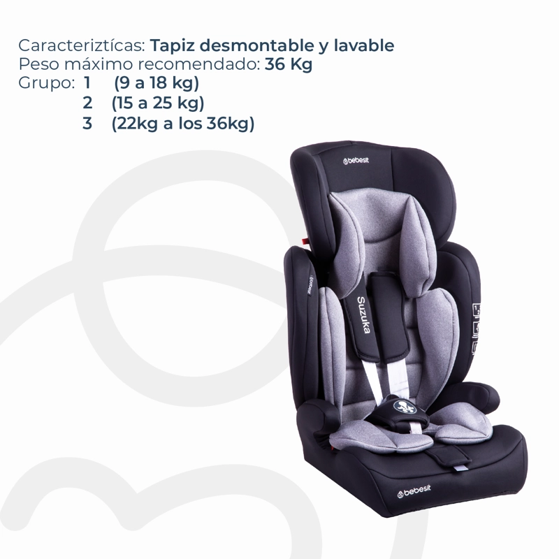 SILLA AUTO BEBESIT BUTACA SUZUKA GRIS - 6