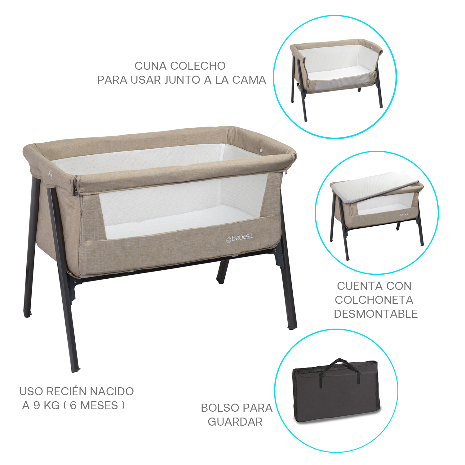 CUNA COLECHO BEBESIT EASY METAL BEIGE - 6