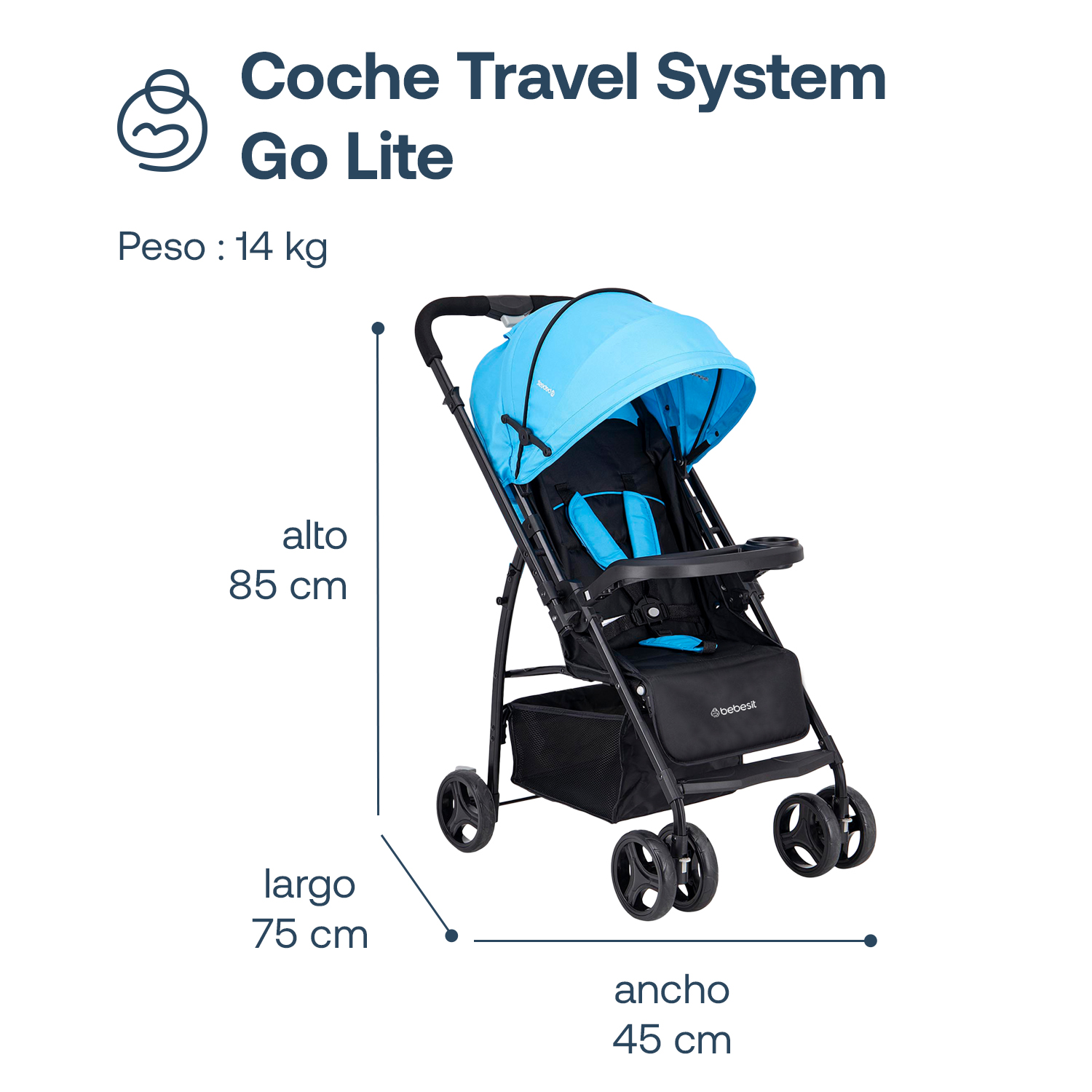 COCHE BEBESIT TRAVELSYSTEM GOLITE 5232 REV BLUE AZUL - 9