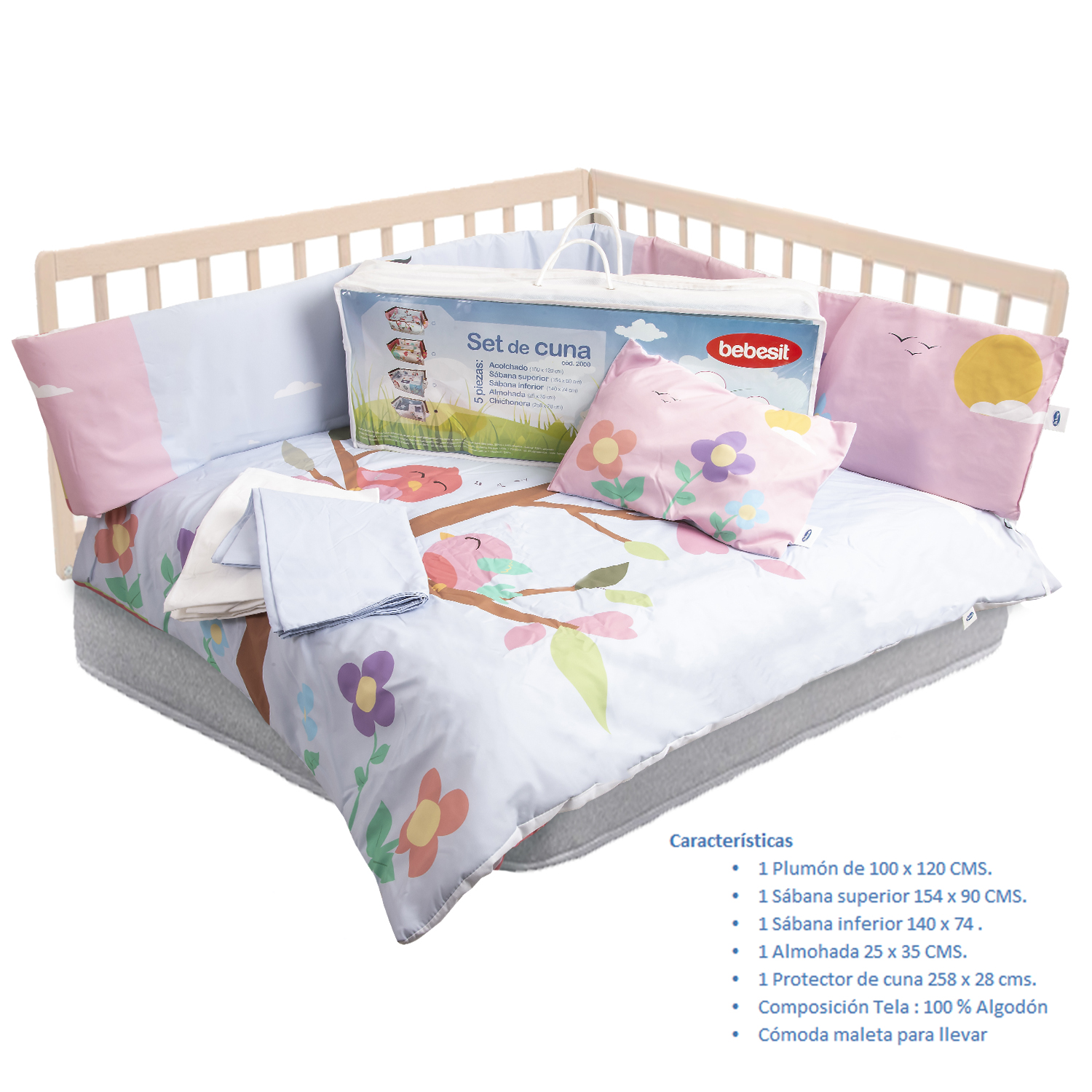 SET DE CUNA PAJARITO 5 PIEZAS BEBESIT - 2