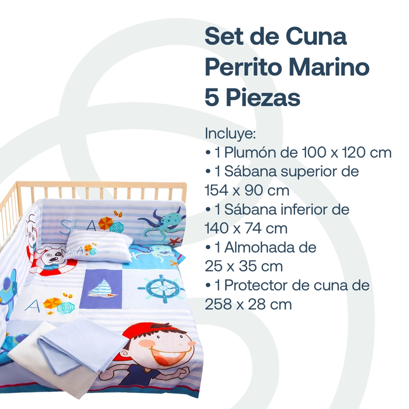 SET CUNA BEBESIT PERRITO MARINO AZUL 5 PIEZAS - 2