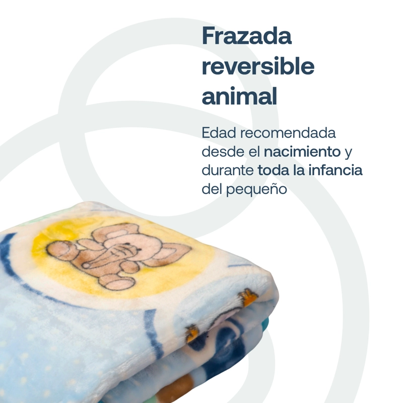 FRAZADA BEBESIT REVERSIBLE ANIMAL CELESTE - 2