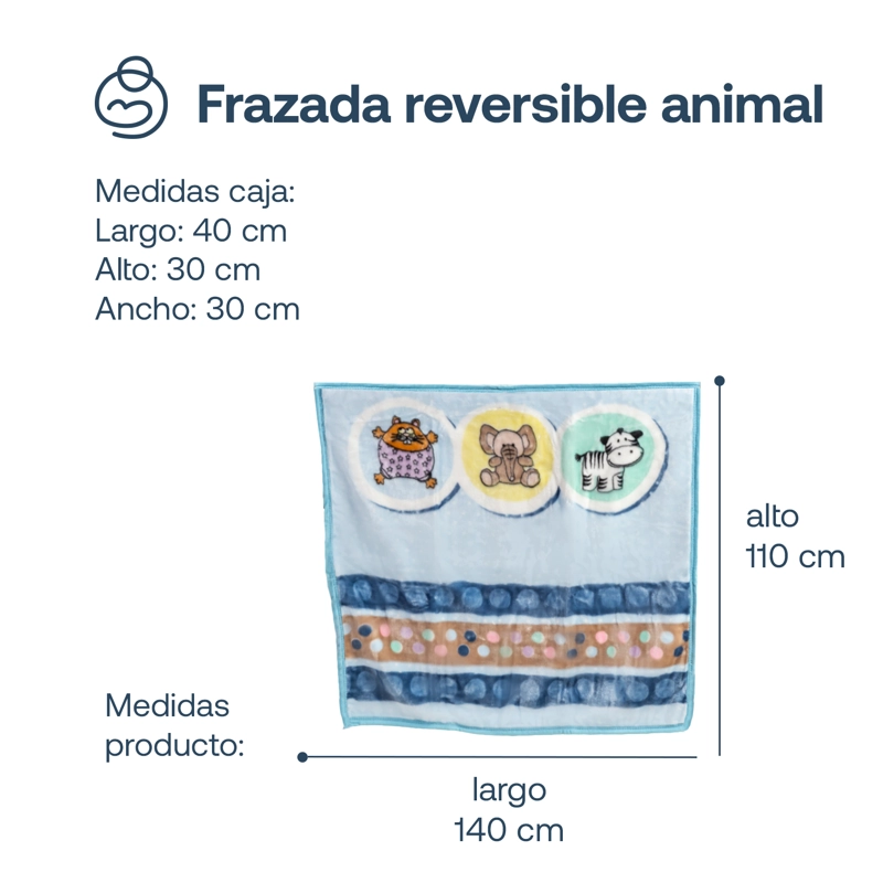 FRAZADA BEBESIT REVERSIBLE ANIMAL CELESTE - 6