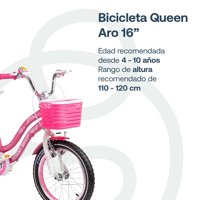 BICICLETA INFANTIL QUEEN ARO 16 ROSADA BEBESIT - 3