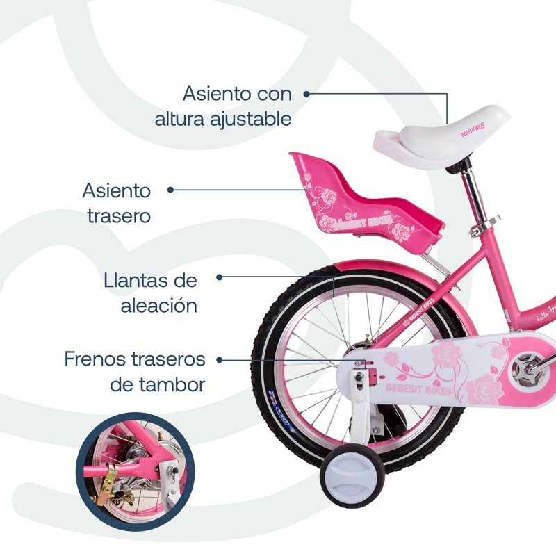 BICICLETA INFANTIL QUEEN ARO 16 ROSADA BEBESIT - 5