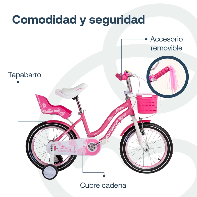 BICICLETA INFANTIL QUEEN ARO 16 ROSADA BEBESIT - 6
