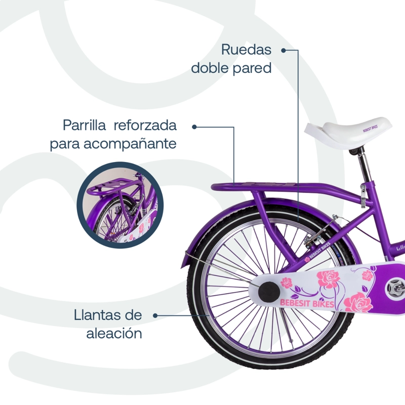 BICICLETA INFANTIL QUEEN ARO 20 MORADA BEBESIT - 5