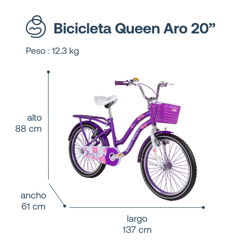 BICICLETA INFANTIL QUEEN ARO 20 MORADA BEBESIT - 8
