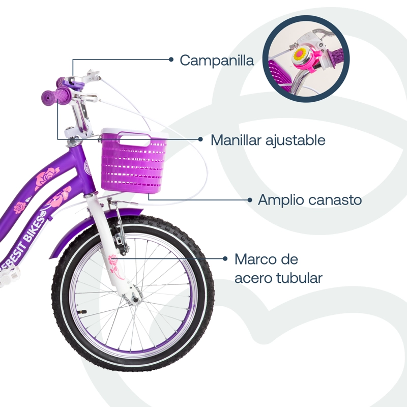 BICICLETA INFANTIL QUEEN ARO 16 MORADA BEBESIT - 4