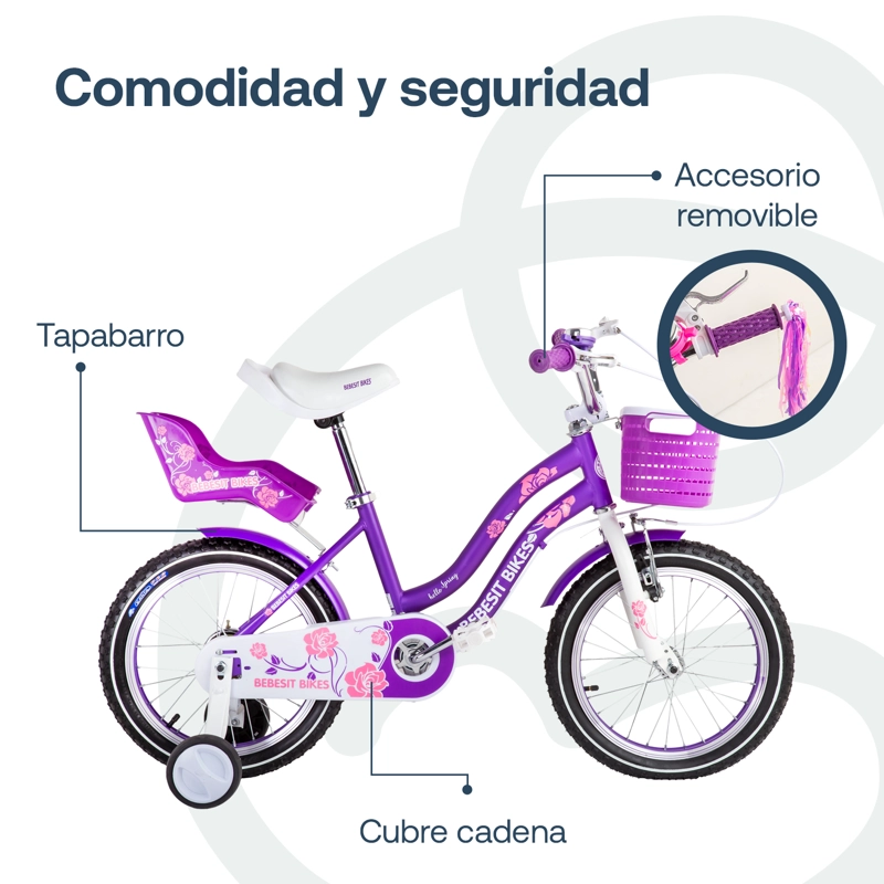 BICICLETA INFANTIL QUEEN ARO 16 MORADA BEBESIT - 6