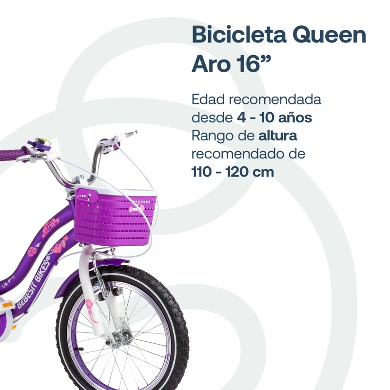 BICICLETA INFANTIL QUEEN ARO 16 MORADA BEBESIT - 8