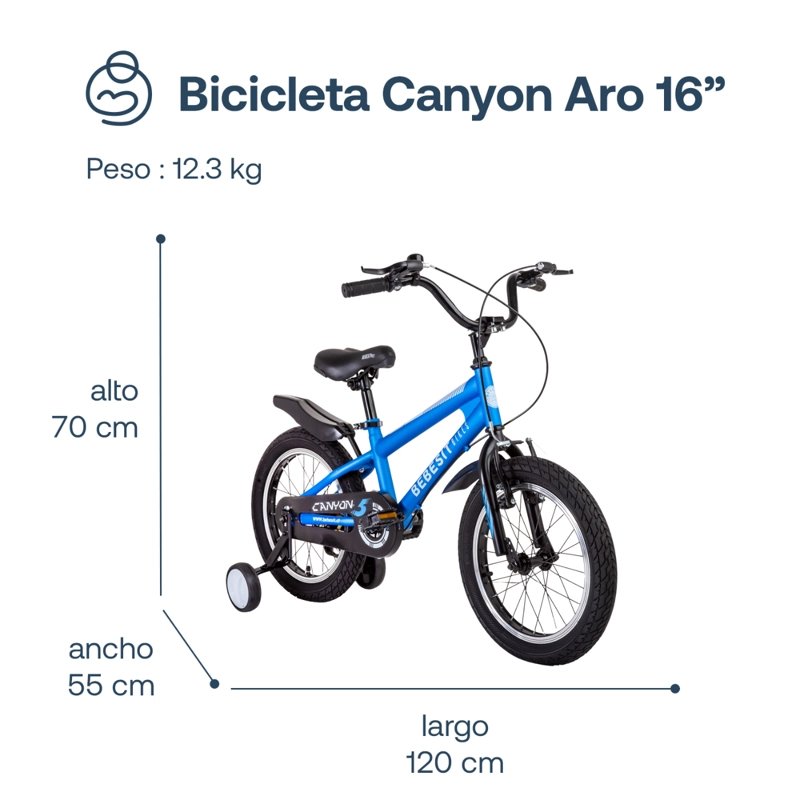 BICICLETA INFANTIL CANYON ARO 16 AZUL BEBESIT - 7