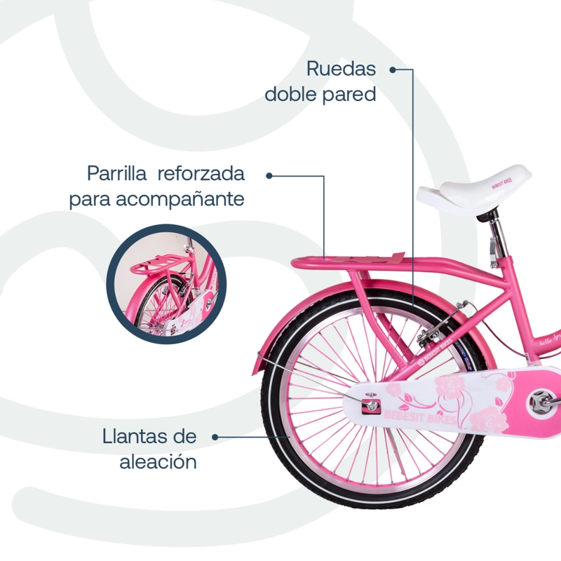 BICICLETA INFANTIL QUEEN ARO 20 ROSADA BEBESIT - 5