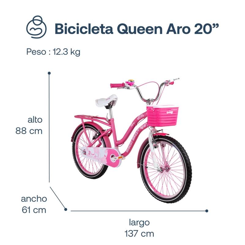 BICICLETA INFANTIL QUEEN ARO 20 ROSADA BEBESIT - 8