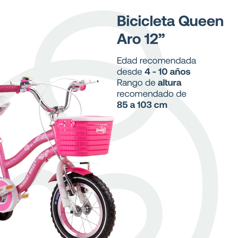 BICICLETA BEBESIT ARO 12 INFANTIL QUEEN ROSADA - 3