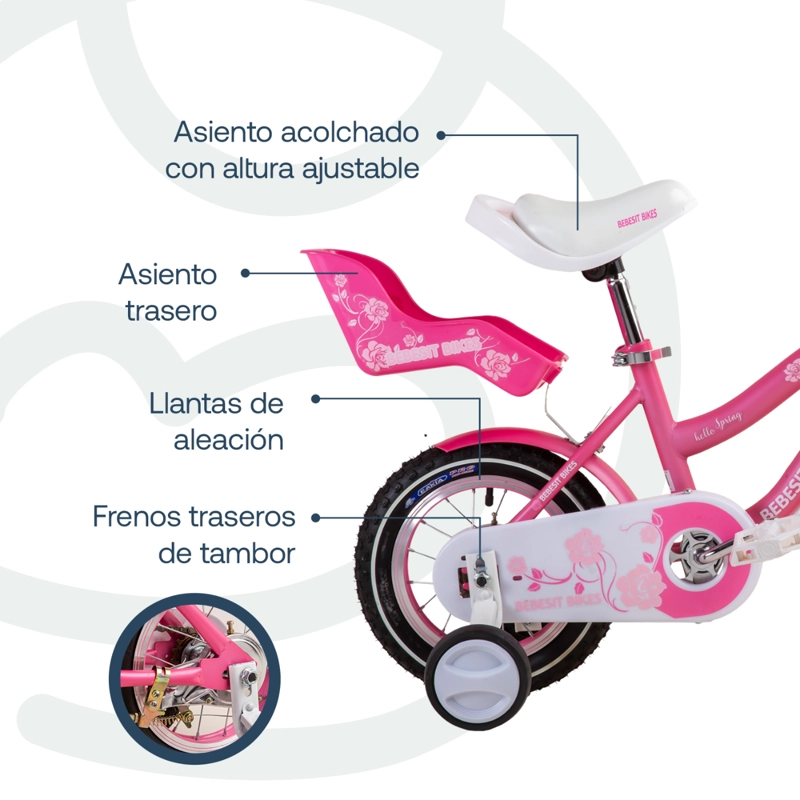 BICICLETA BEBESIT ARO 12 INFANTIL QUEEN ROSADA - 5