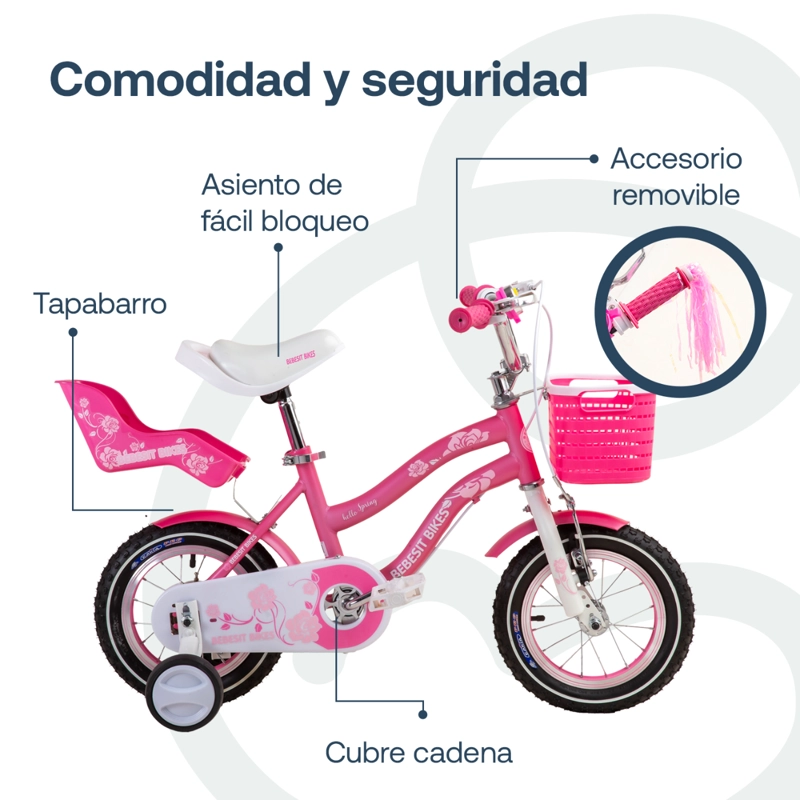 BICICLETA BEBESIT ARO 12 INFANTIL QUEEN ROSADA - 6