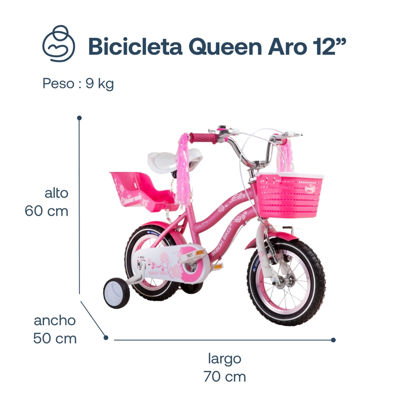 BICICLETA BEBESIT ARO 12 INFANTIL QUEEN ROSADA - 8