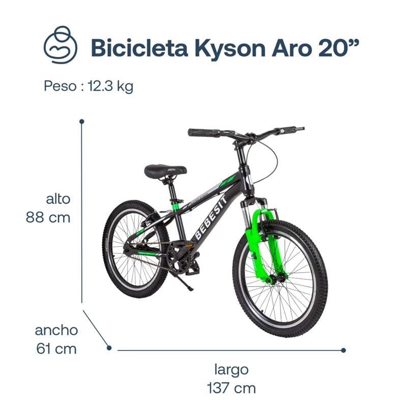 BICICLETA INFANTIL KYSON ARO 20 VERDE BEBESIT - 8