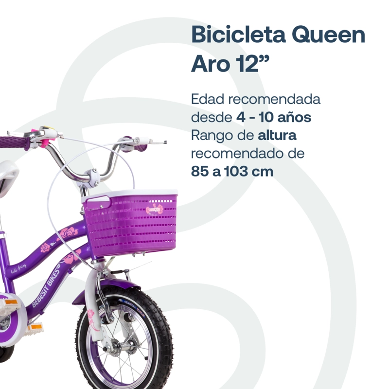 BICICLETA INFANTIL QUEEN ARO 12 MORADA BEBESIT - 3