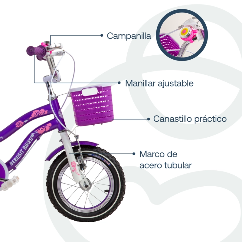 BICICLETA INFANTIL QUEEN ARO 12 MORADA BEBESIT - 4