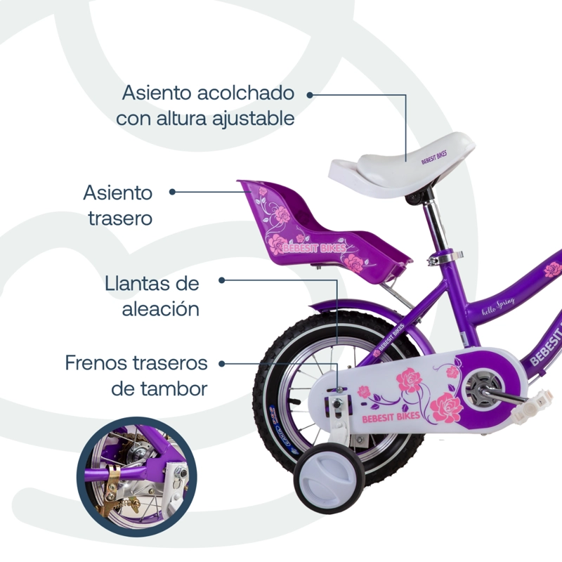BICICLETA INFANTIL QUEEN ARO 12 MORADA BEBESIT - 5