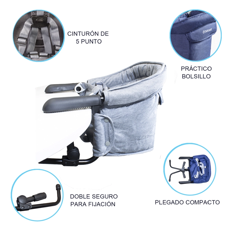 SILLA COMER BEBESIT EAT & BEAR SUJECIÓN MESA PORTABLE GRIS - 7