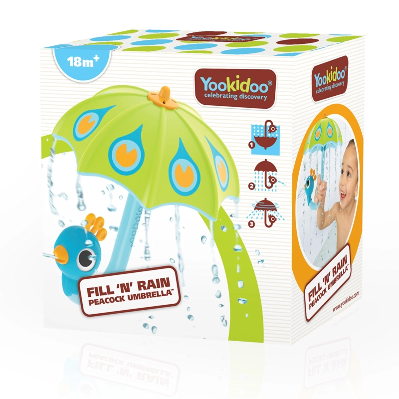 JUEGO BAÑO YOOKIDOO PARAGUAS PAVO REAL INFANTIL BEBÉ NIÑO NIÑA TINA VERDE - 3