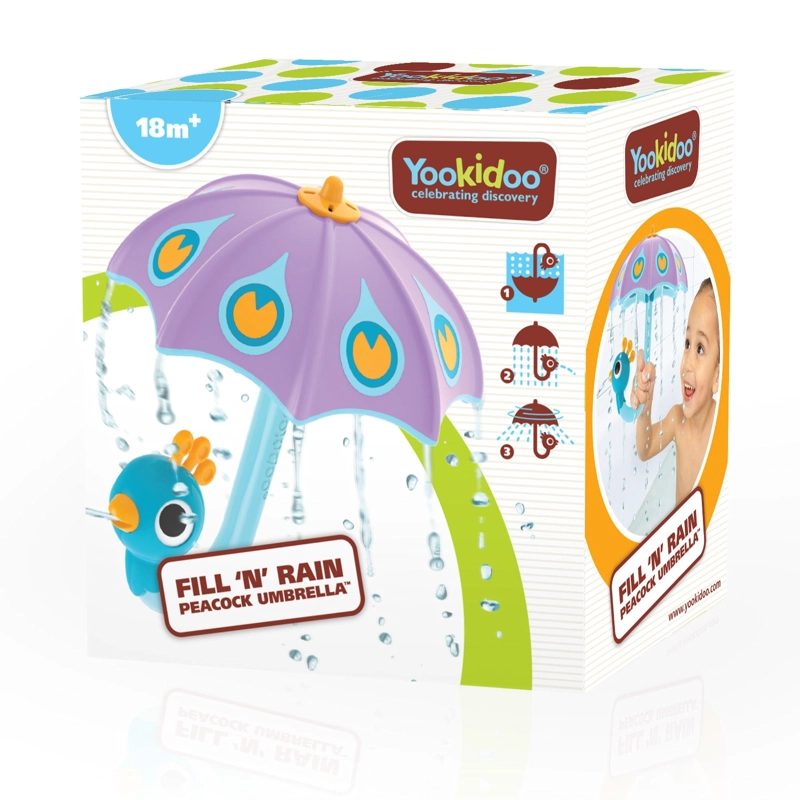 JUEGO BAÑO YOOKIDOO PARAGUAS PAVO REAL PURPURA INFANTIL BEBÉ NIÑO NIÑA TINA MORADO - 3