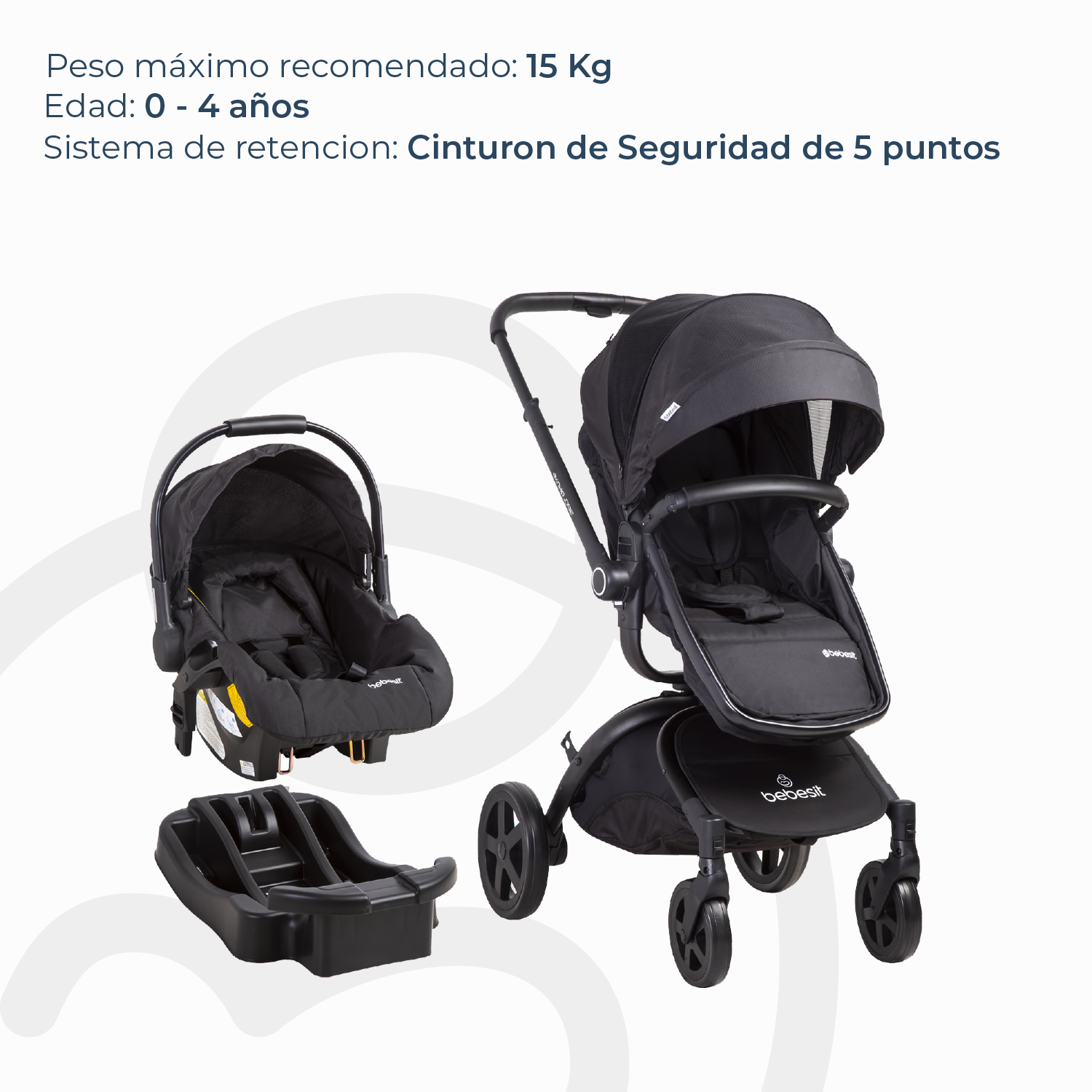 COCHE CUNA BEBESIT TRAVEL SYSTEM DELUXE 360° SX NEGRO - 5
