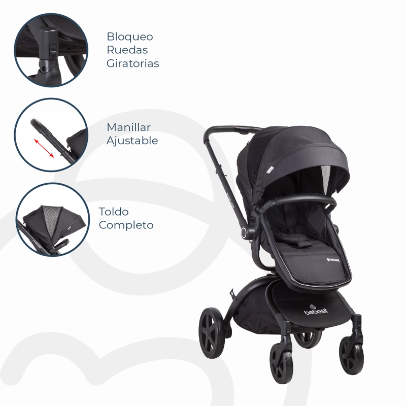 COCHE CUNA BEBESIT TRAVEL SYSTEM DELUXE 360° SX NEGRO - 6