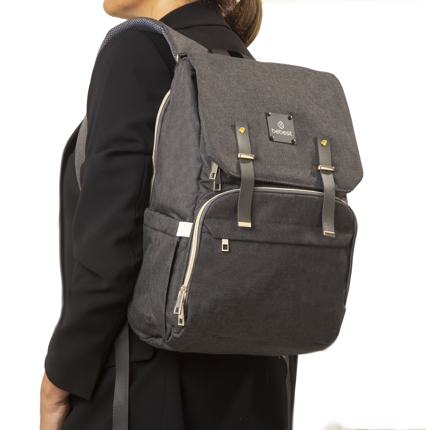 MOCHILA MATERNAL MUDADOR MELANGE NEGRO BEBESIT - 3