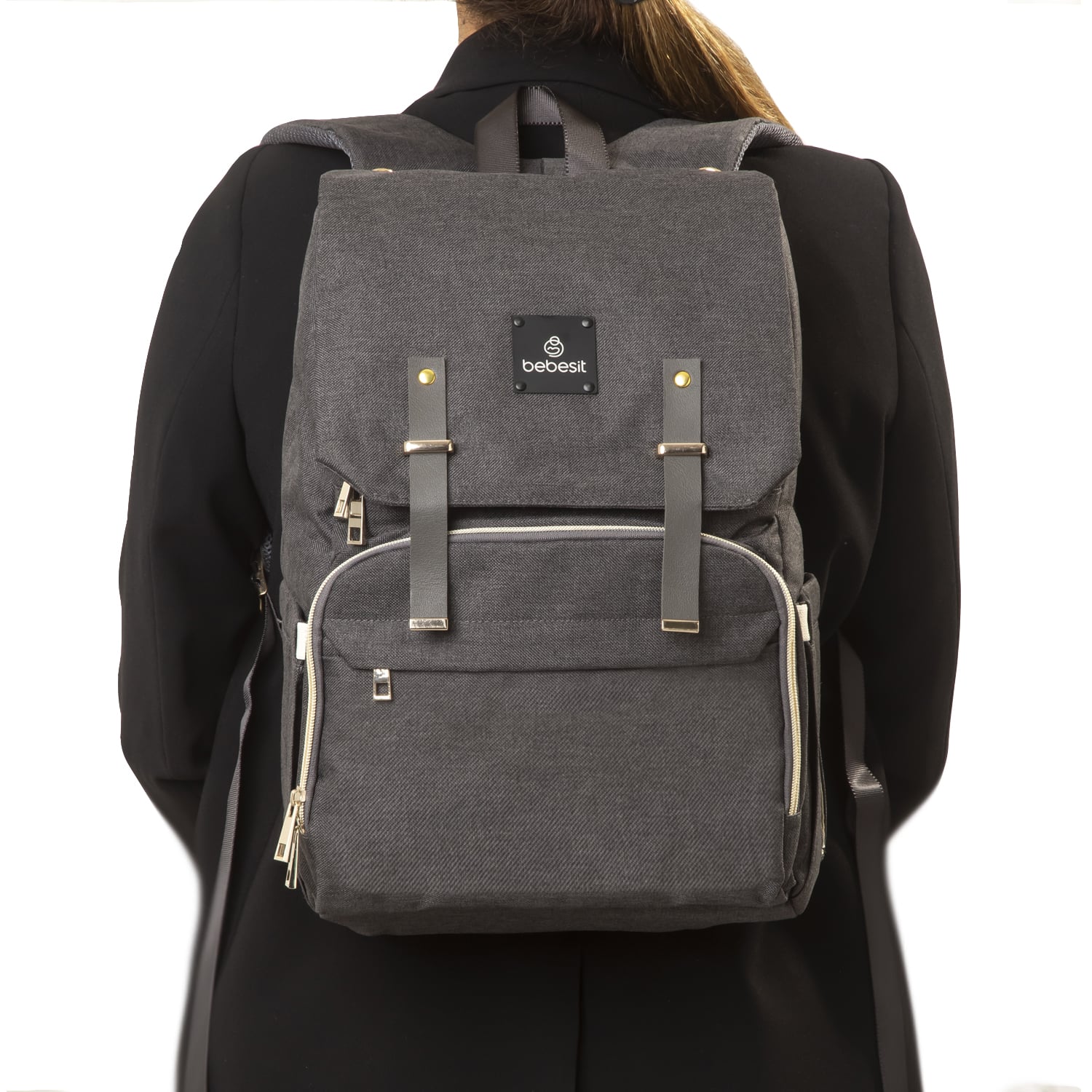 MOCHILA MATERNAL MUDADOR MELANGE NEGRO BEBESIT - 4