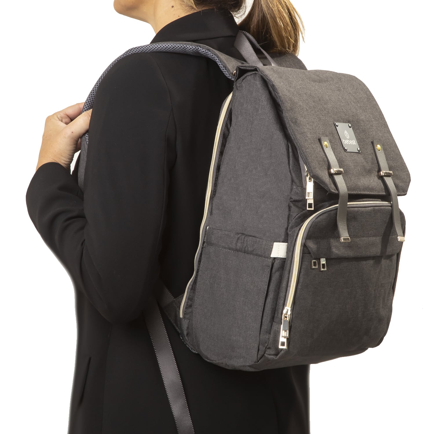MOCHILA MATERNAL MUDADOR MELANGE NEGRO BEBESIT - 5