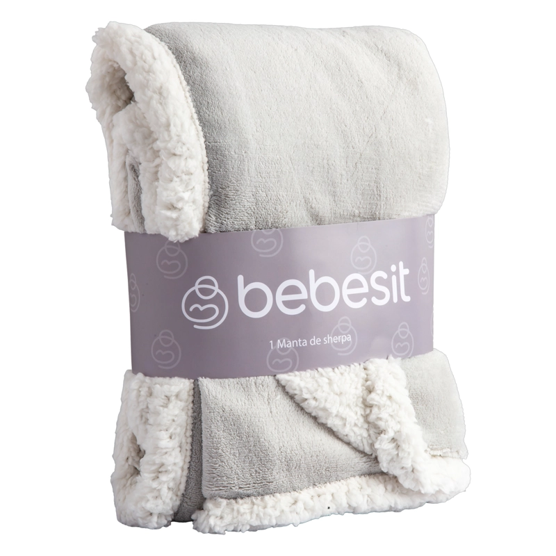 MANTA BEBESIT SHERPA GRIS BEBE HIPOALERGÉNICA 91X127 CM - 1