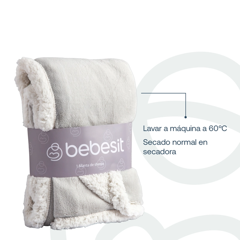 MANTA BEBESIT SHERPA GRIS BEBE HIPOALERGÉNICA 91X127 CM - 7