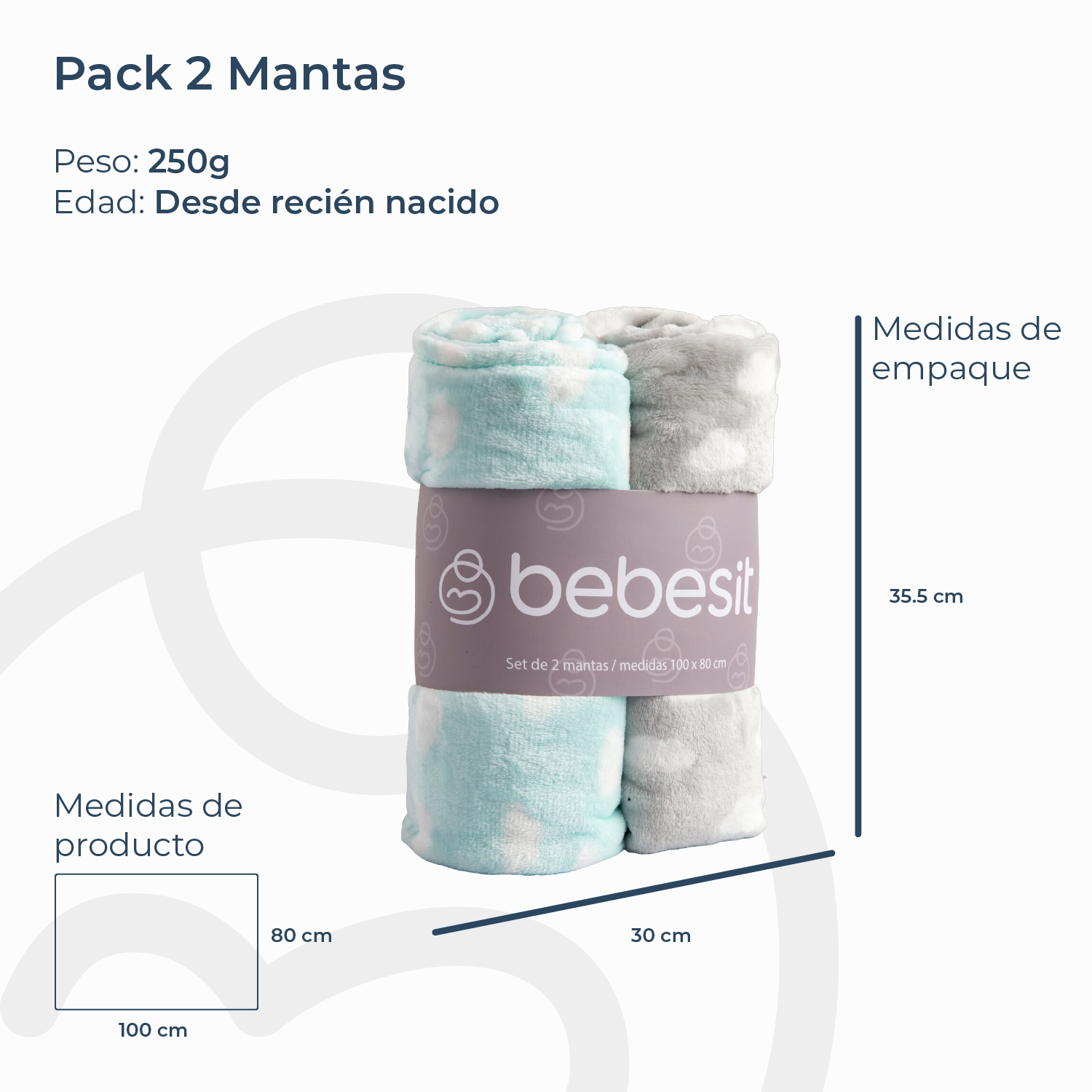 MANTAS BEBESIT CELESTE HIPOALERGÉNICA 100X80 CM PACK X2 - 7