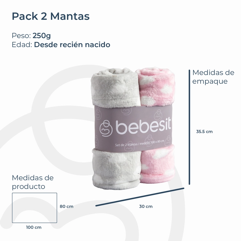 MANTAS BEBESIT ROSA BEBE HIPOALERGÉNICA 100X80 CM PACK X2 - 7