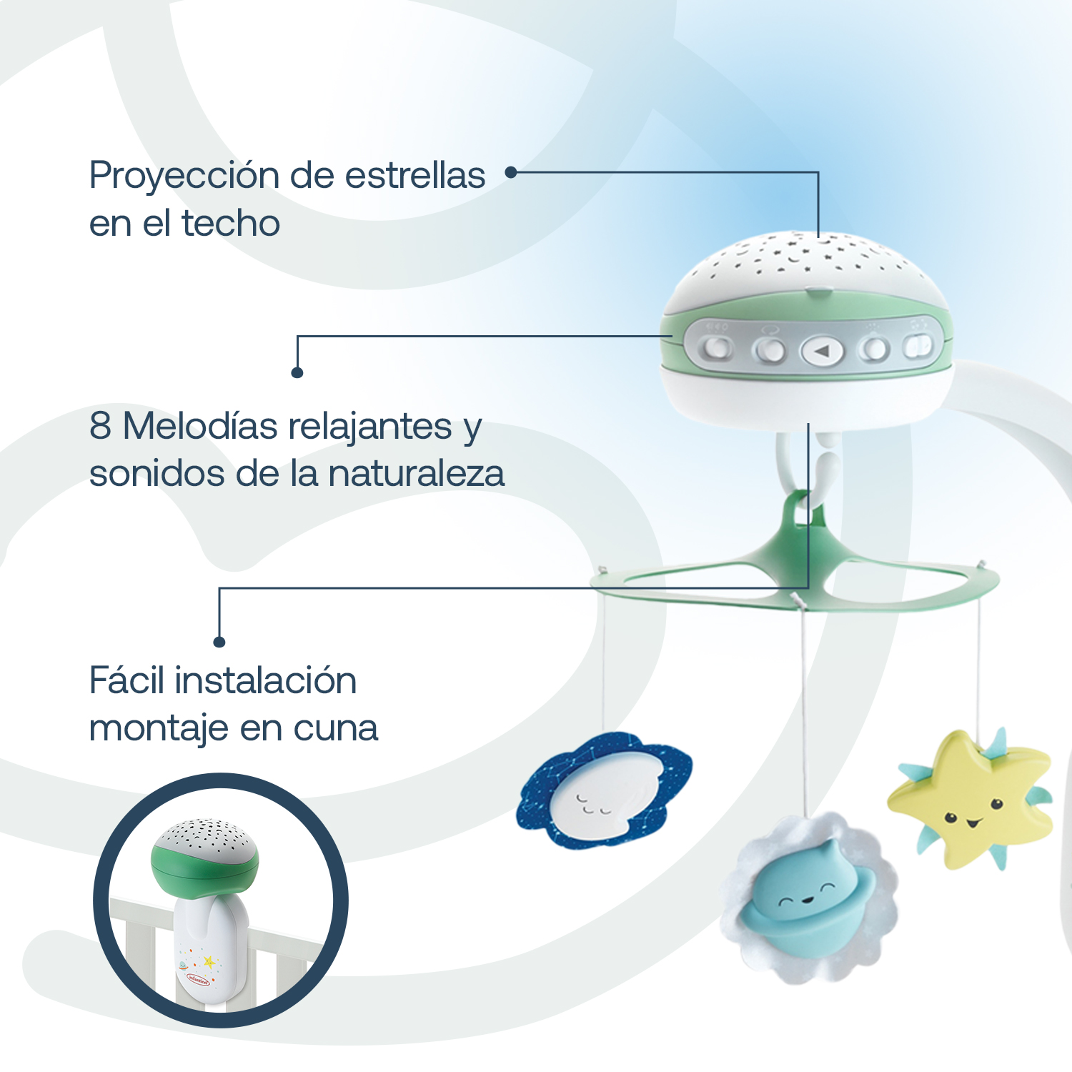 MÓVIL INFANTINO PROYECTOR MUSICAL 3 EN 1 VERDE - 4