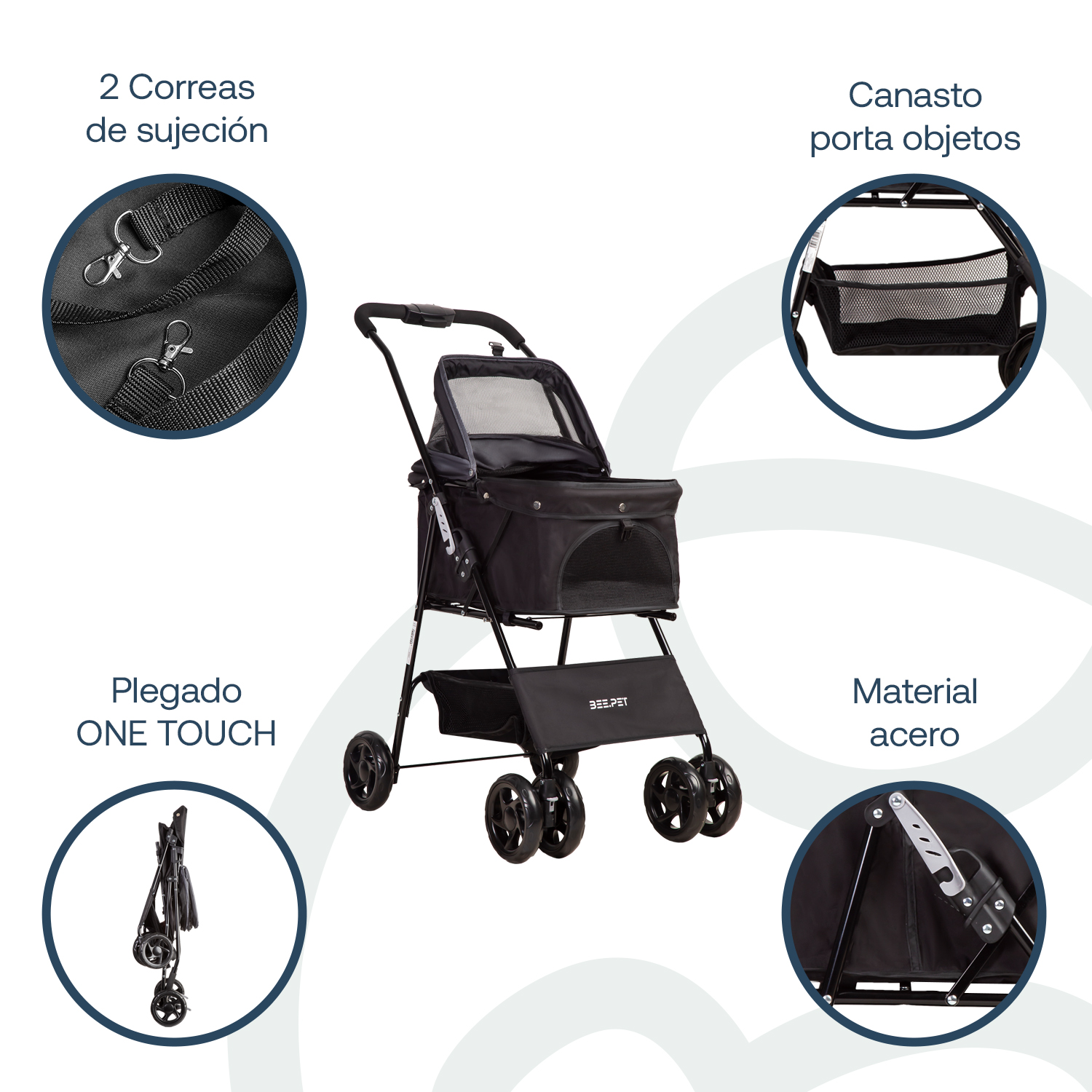 COCHE MASCOTAS PLEGABLE EASY PERRO GATO NEGRO BEEPET BEBESIT - 4