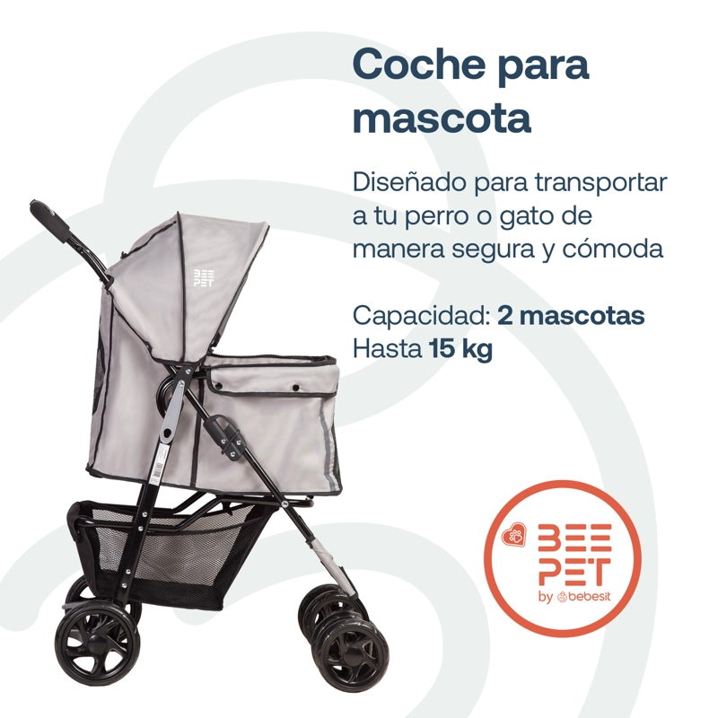 COCHE PERROS GATOS PLEGABLE PRO BEEPET BEBESIT GRIS - 2