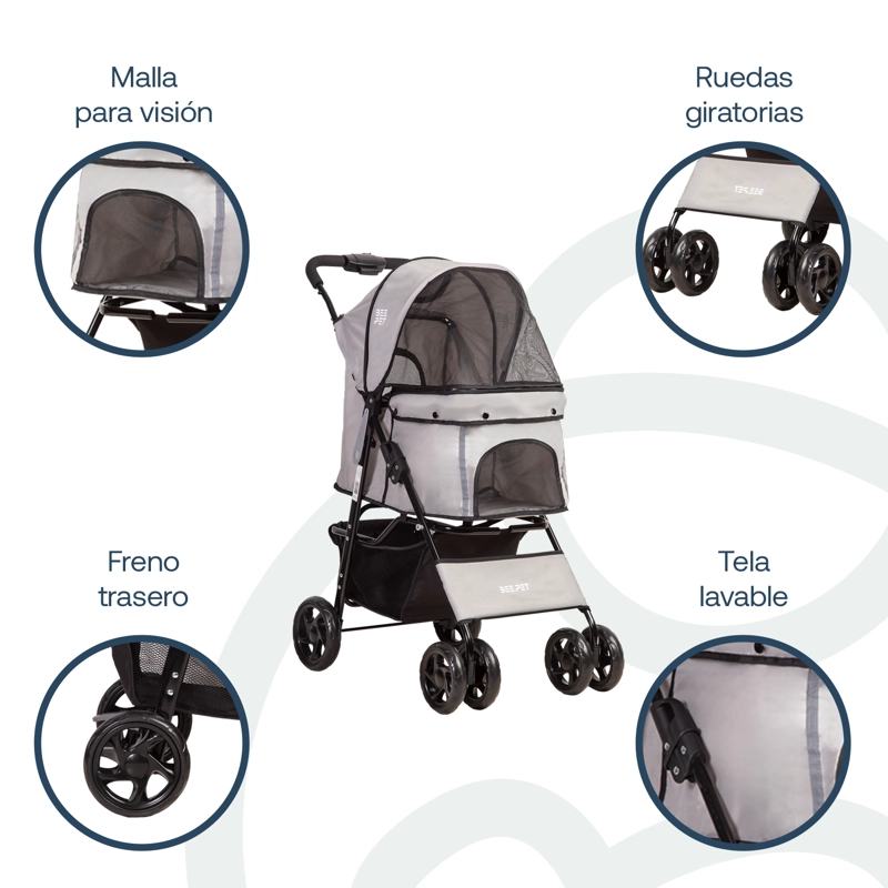 COCHE PERROS GATOS PLEGABLE PRO BEEPET BEBESIT GRIS - 3