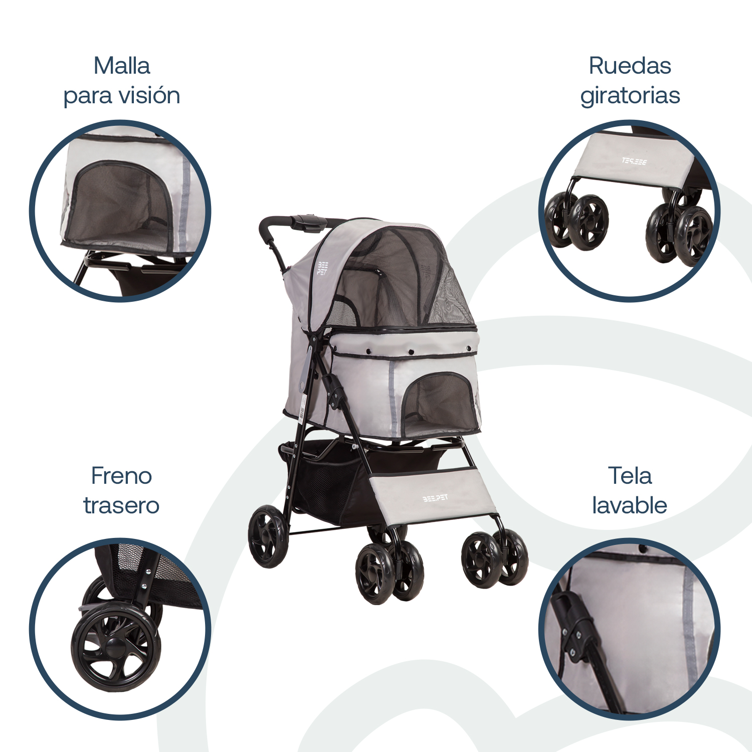 COCHE PERROS GATOS PLEGABLE PRO BEEPET BEBESIT GRIS - 3