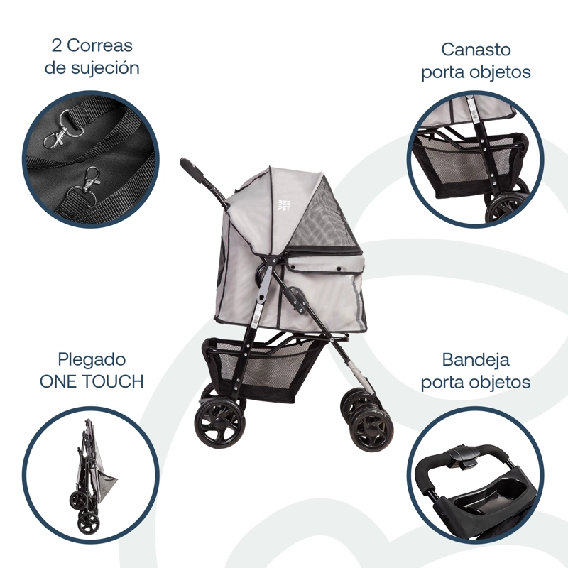 COCHE PERROS GATOS PLEGABLE PRO BEEPET BEBESIT GRIS - 4