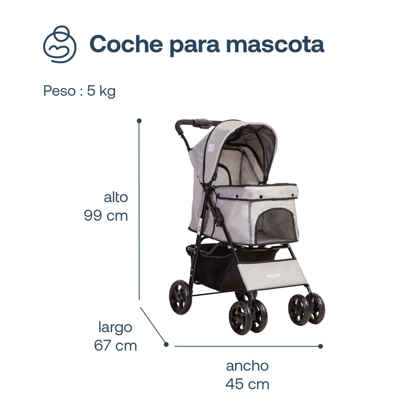 COCHE PERROS GATOS PLEGABLE PRO BEEPET BEBESIT GRIS - 6